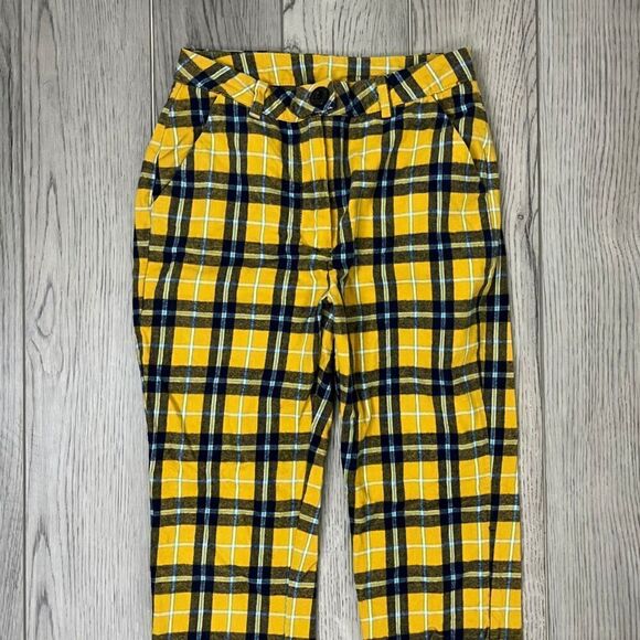 UNIF Womens Size 00 Dawson Yellow Cotton Plaid Straight Leg Ankle Trouser Pants - Picture 9 of 11